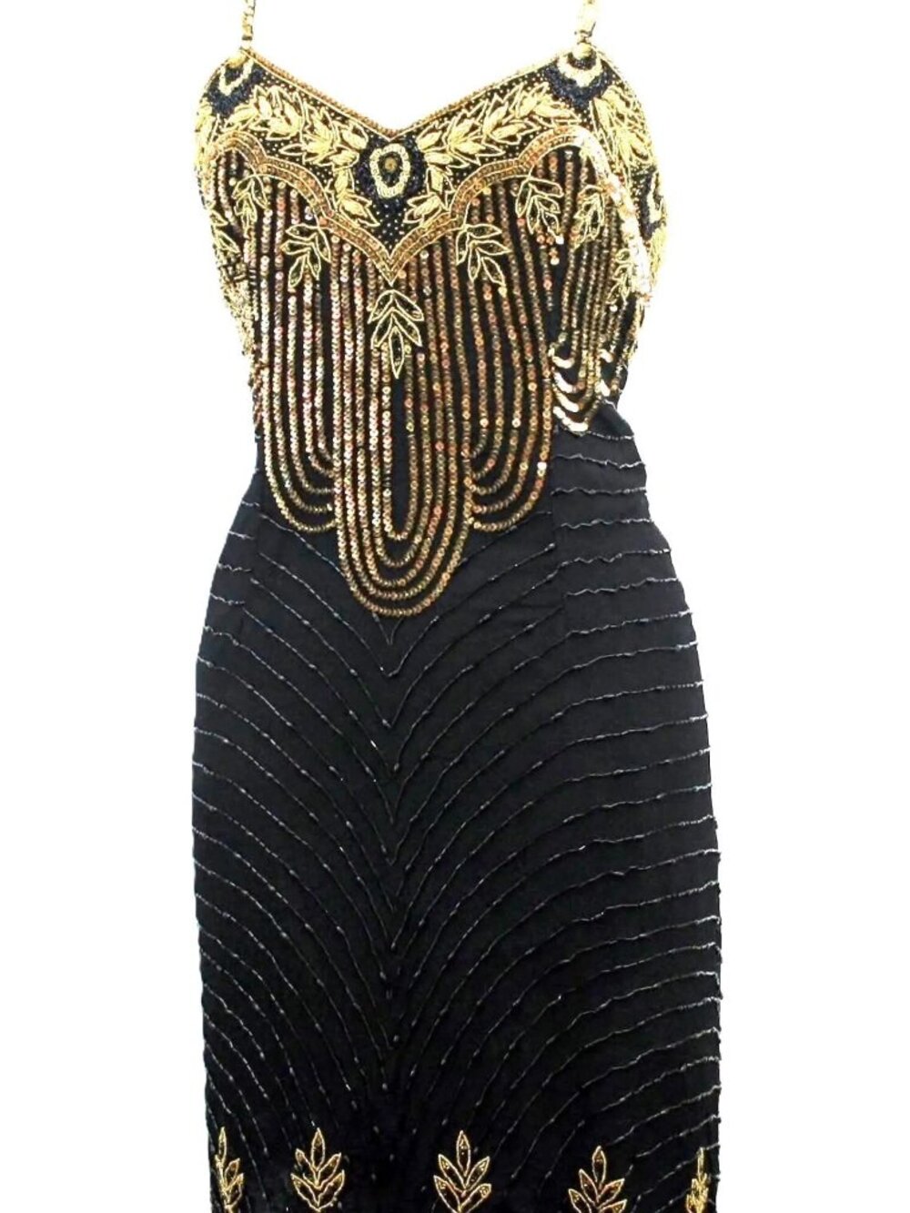JASDEE Vintage Spaghetti Strap Dress Hand Work Bead & Sequins On Silk Style 2089